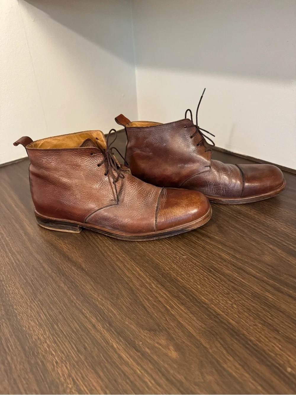 MOMA Men’s Handmade Italian Leather Cap Toe Chukka Boots Brown EU 43 US 10 Italy